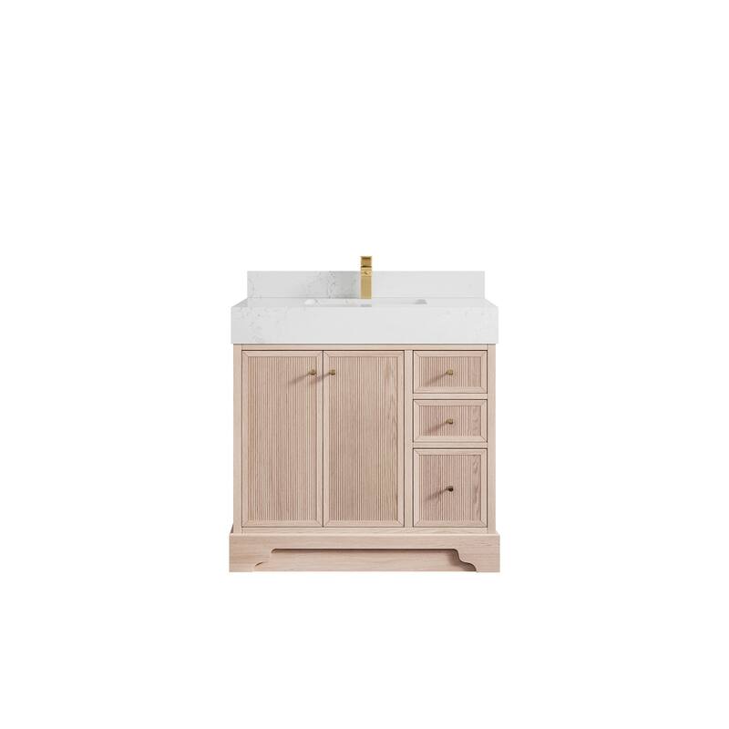 Willow Collections 36 in. W x 22 in. D Manhattan Oak Wood Center Sink Bathroom Vanity with Countertop - 2"Empira White - White Oak