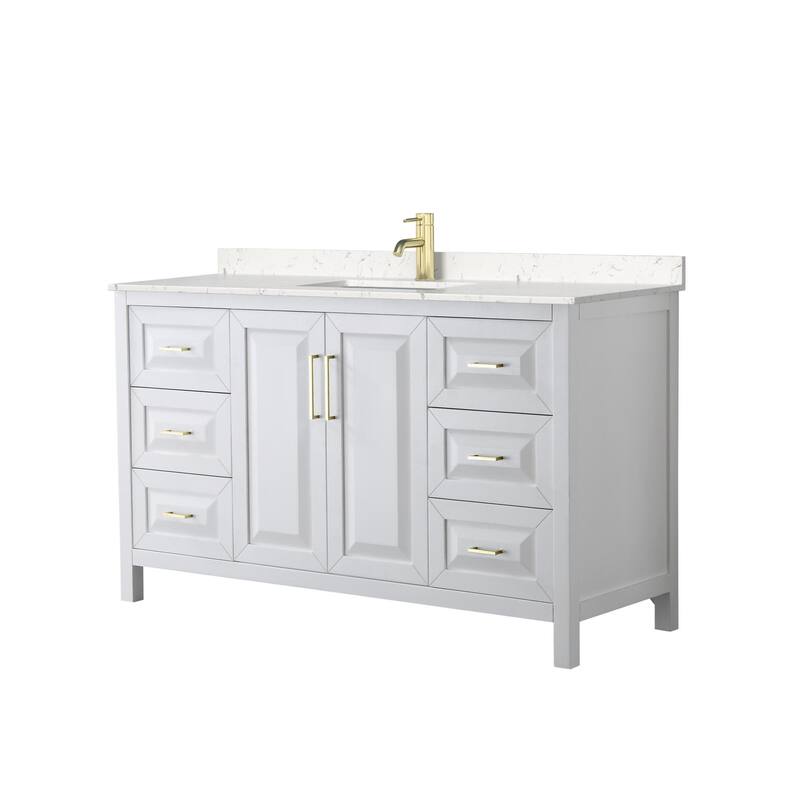 Wyndham Collection Daria 60" Free Standing Single Basin Vanity Set - White / Carrara Cultured Marble Top / Brushed Gold