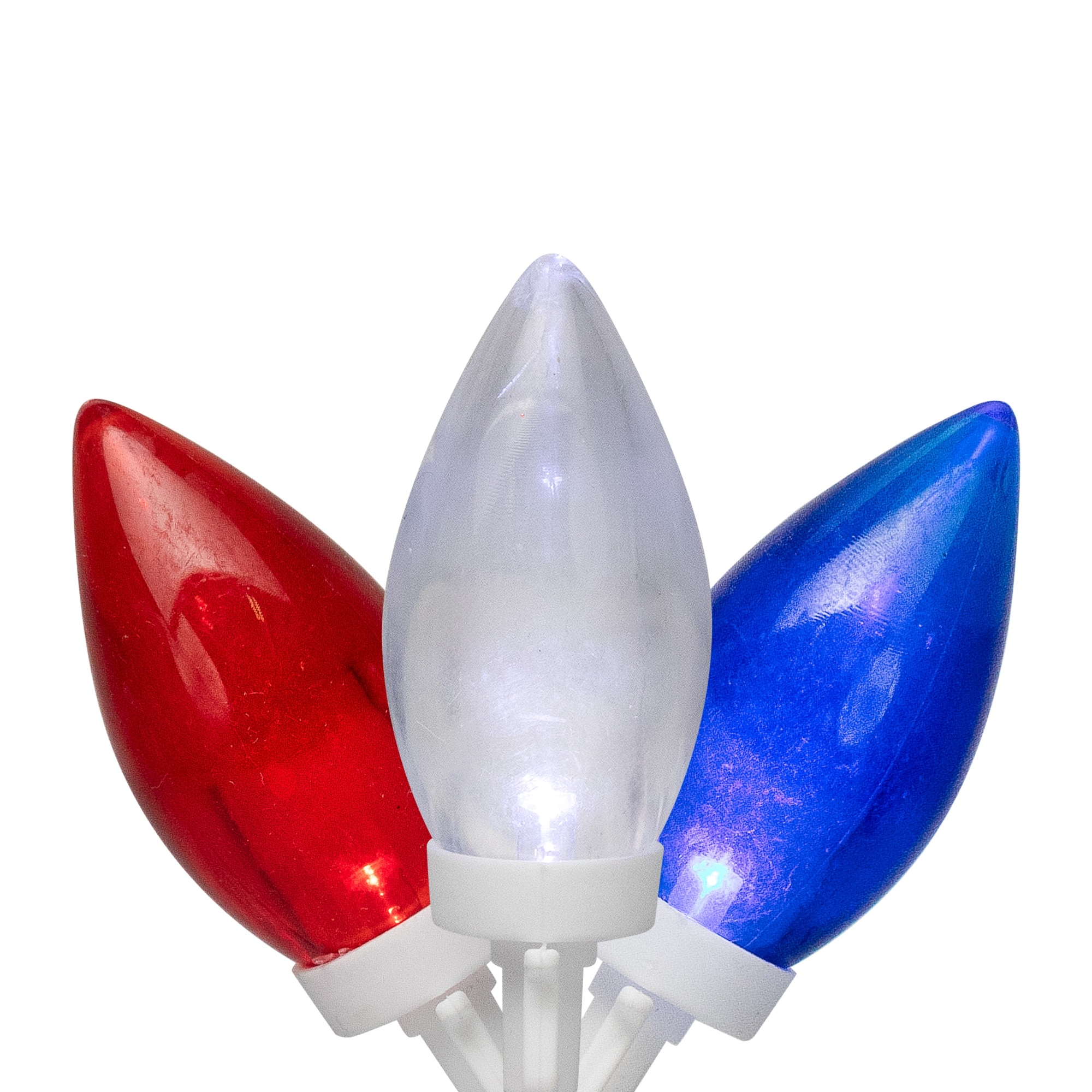 LED Patriotic C9 Christmas Lights - Red Clear and Blue - 16' White Wire - 50ct