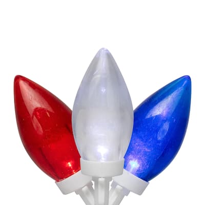 Patriotic LED C9 Christmas Lights - Red, White and Blue - 16' White Wire - 25ct