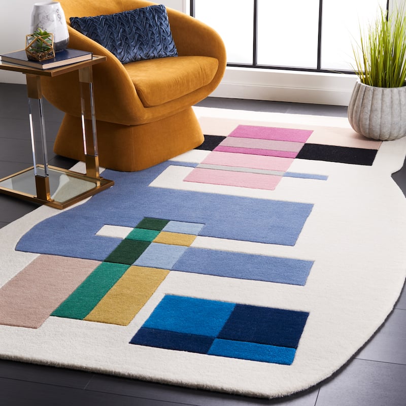 SAFAVIEH Handmade Fifth Avenue Genica Modern Abstract New Zealand - 8' x 10' - Ivory/Blue - Rectangle
