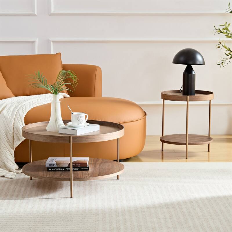 2-Piece 2 tier Round Coffee Table Set,Easy Assembly Nesting End Tables