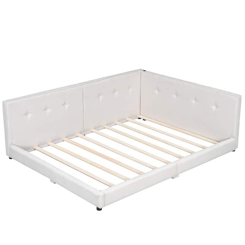 Queen Upholstered Platform Bed with USB Charging Ports, Sturdy Wood Frame, No Box Spring Needed, Easy Assembly