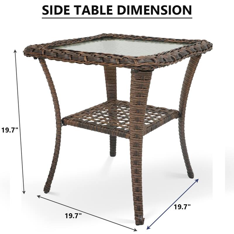 Outdoor Patio Chairs Ottomans with Side Table - Blue - Brown