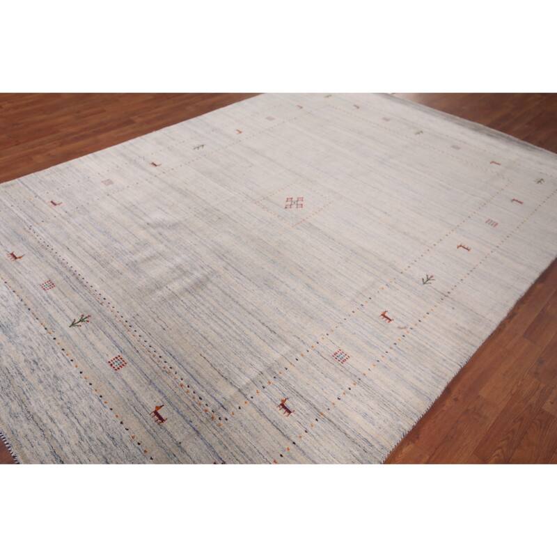 Gabbeh Indian Area Rug Handmade Beige Wool Carpet - 6'6"x 9'10"