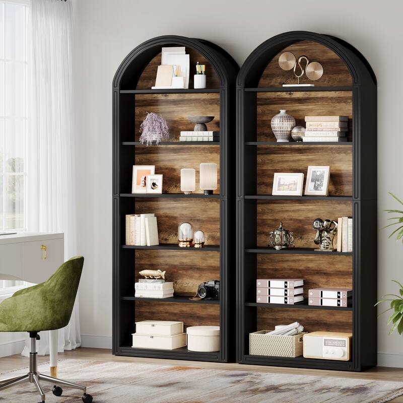 6-Tier Tall Arched Bookshelf for Living Room, Bedroom - 11.81"D x 31.5"W x 75.98"H