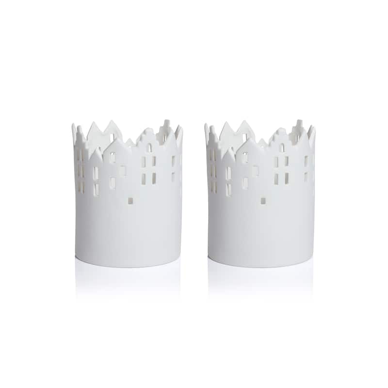 Skyline Ceramic Multipurpose Hurricanes or Planters, Decorative Holders, Set of 2