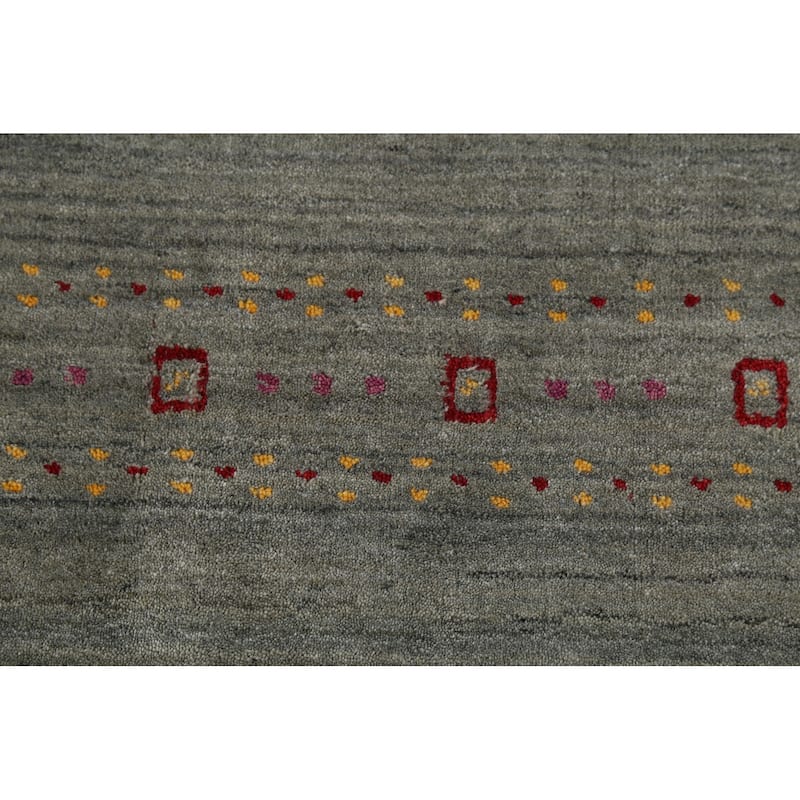 Grays & Green Striped Gabbeh Indian Rug Hand-Knotted Wool Carpet - 2'7"x 4'9"