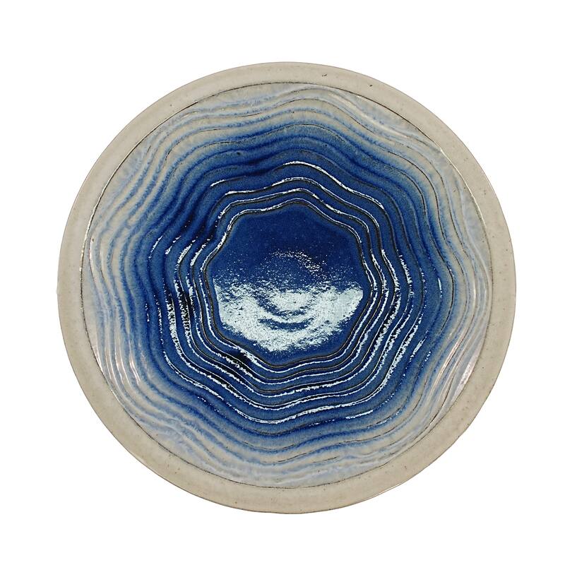 17"Ceramic Bird Bath for Outside, Elegant Tall Outdoor Bird Bath, Lightweight Pedestal Glazed Birdbaths with Swirl Pattern