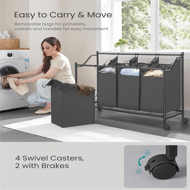 Rolling Laundry Basket with 4 Removable Bags