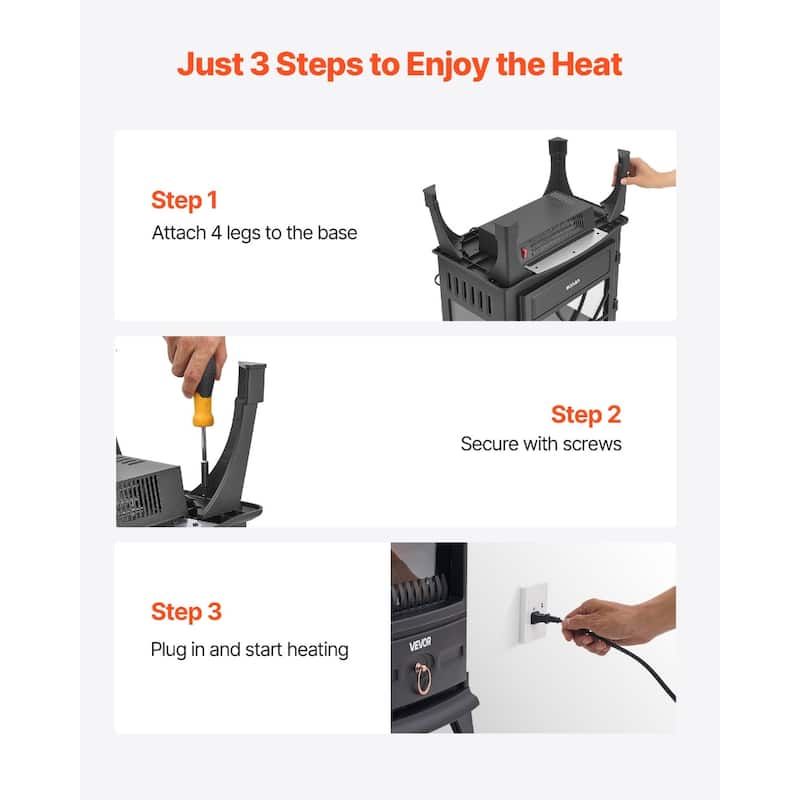 25.5 Inch Electric Fireplace Heater Adjustable Flames for Living Room - 19.69 x 11.81 x 25.59 in