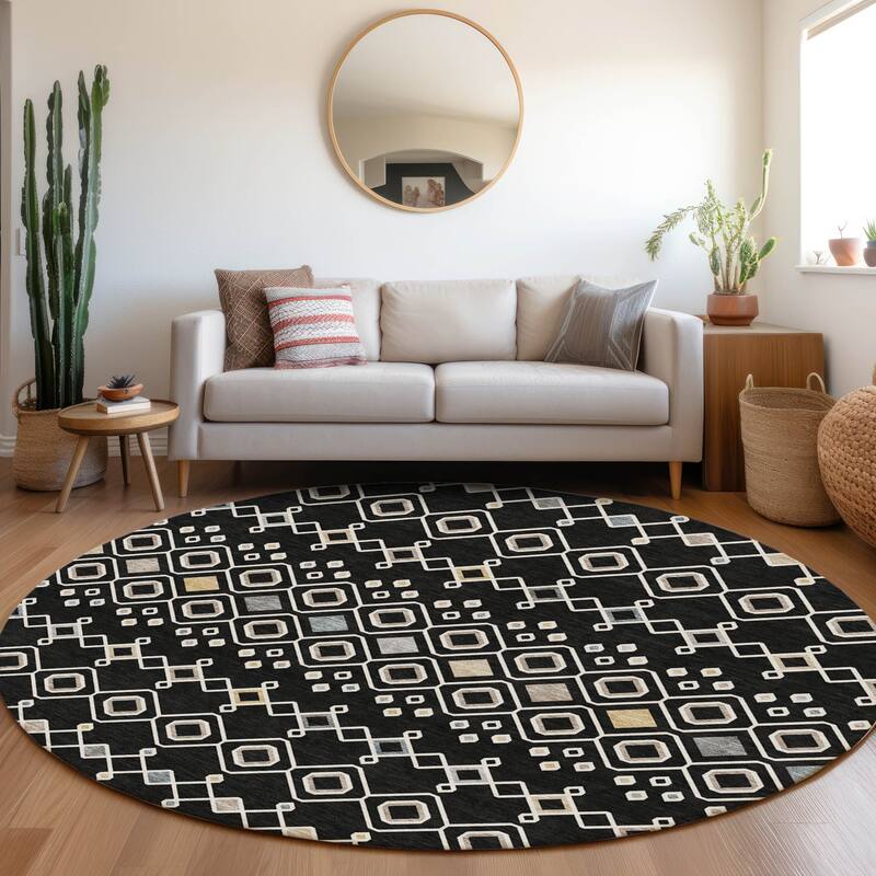 Premium Washable Super Soft Moroccan Global Mayfield Rug - Black - 8' x 8'