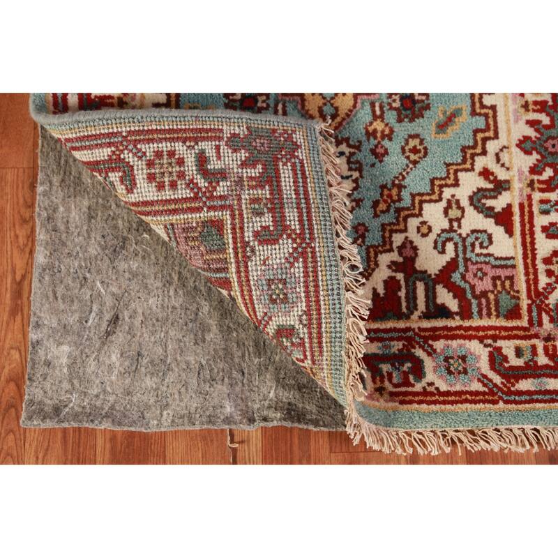 Hand Knotted Oriental 100% Wool Carpet Traditional Geometric Navy Blue & Blues Heriz (serapi) Runner Rug - 8' 2'' X 2' 6''