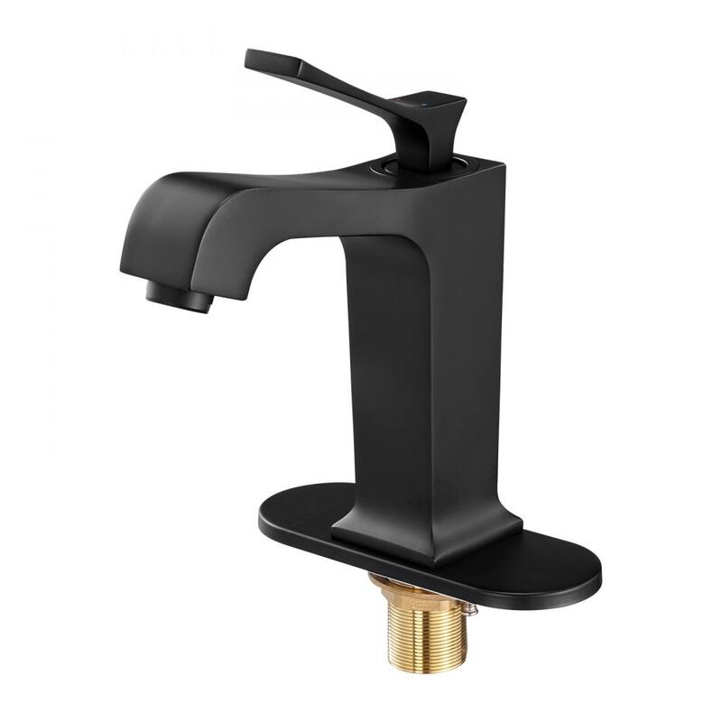 Black Stainless Steel Single Handle Sink Faucet with Drain - 6.89 x 2.17 x 10.24 inch