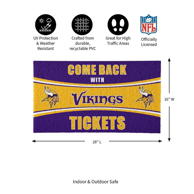 Minnesota Vikings 28 in. x 16 in. PVC "Come Back With Tickets" Trapper Door Mat