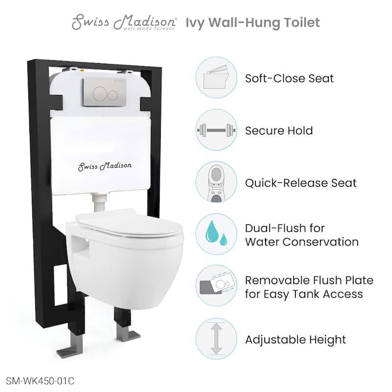 Ivy Wall Hung Elongated Toilet Bundle, Glossy White