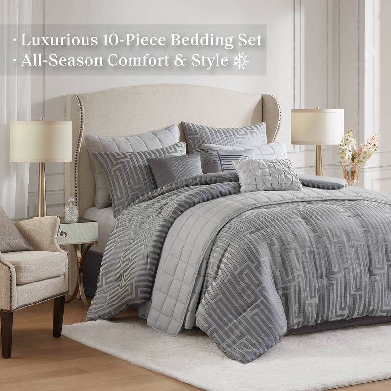 Madison Park Royce 10 Piece Luxury Jacquard Comforter Set