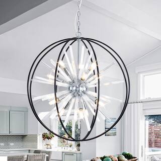 Modern Chandelier 27" 10-light Black and Silver Orb