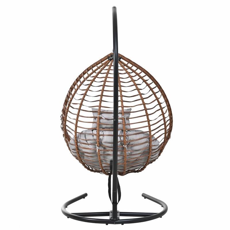 Indoor Outdoor Hanging Hammock Chair with Stand, Foldable Rattan Egg Swing Chair with Cushion & Headrest