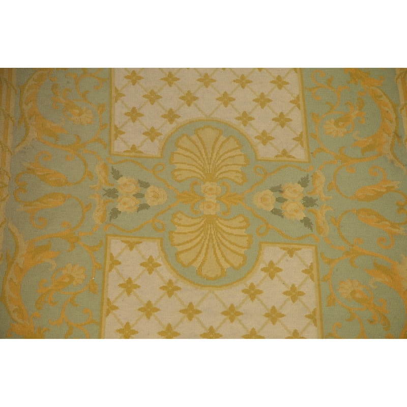 Flat-Weave Vegetable Dye Savonnerie Runner Rug Wool Carpet - 4'3" x 10'1"