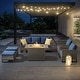 preview thumbnail 54 of 104, Gymojoy Outdoor Fire Pit Conversation Set, Patio Furniture with Cushions 6 PCS -  Sofa & Club Chair & Ottomans & Fire Pit - Grey Wicker / Blue Cusion