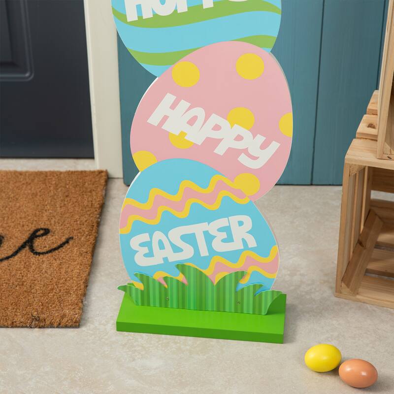 Glitzhome 42"H Easter Wooden Bunny and Eggs Porch Decor