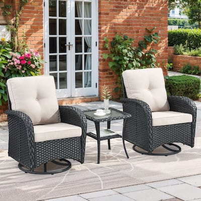 Outside Patio Swivel Chairs with Coffee Table Set - Black