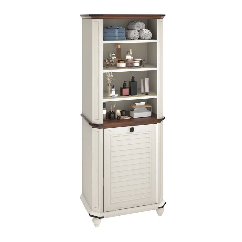 Moasis Farmhouse 4-Tier Storage Cabinet with Tilt Out Laundry Hamper and 2 Adjustable Shelves
