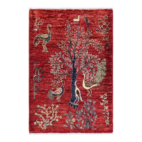Hand Knotted Bohemian Tribal Wool Gray Area Rug - 2' 0" x 3' 0"