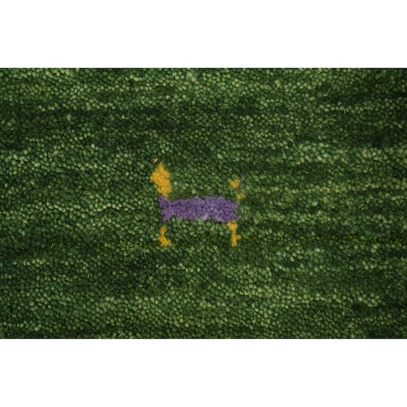 Hand Knotted Oriental 100% Wool Carpet Tribal Animal Pictorial Green Gabbeh Area Rug - 4' 0'' X 2' 2''