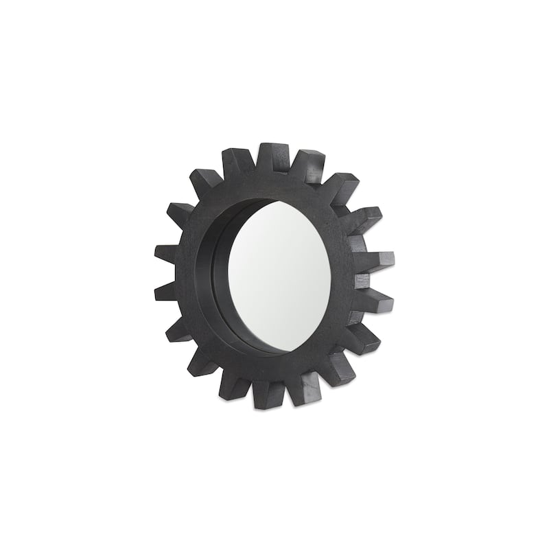Sundance Black Solid Wood Cog Frame Round Mirror - 17" x 17" - Antique Black