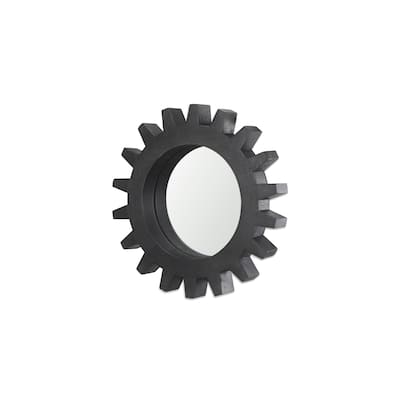 Sundance Black Solid Wood Cog Frame Round Mirror - 17" x 17"