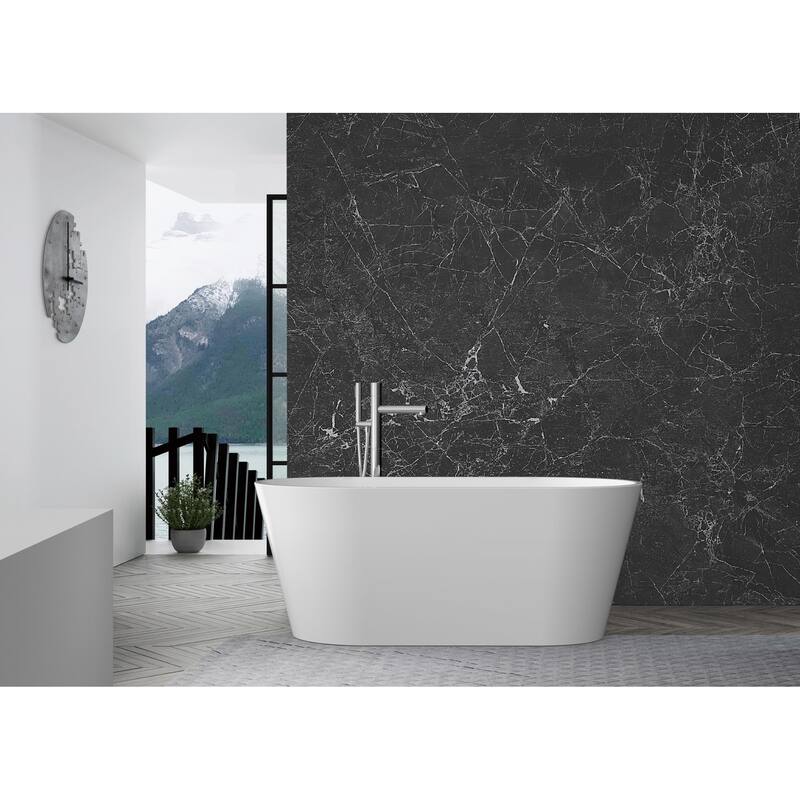 67" Freestanding Acrylic Streamline Stand Alone Soaking Bathtubs with Overflow and Drain - 67" - White
