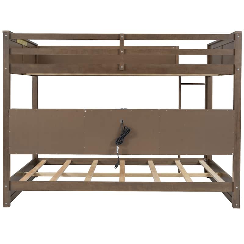 Queen Over Queen Bunk Bed With Storage Cabinets And Usb Ports
