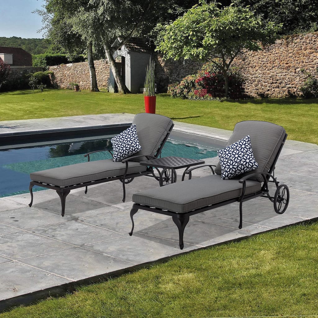 HOMEFUN Aluminum pool edge recliner with wheels that can tilt set of 3