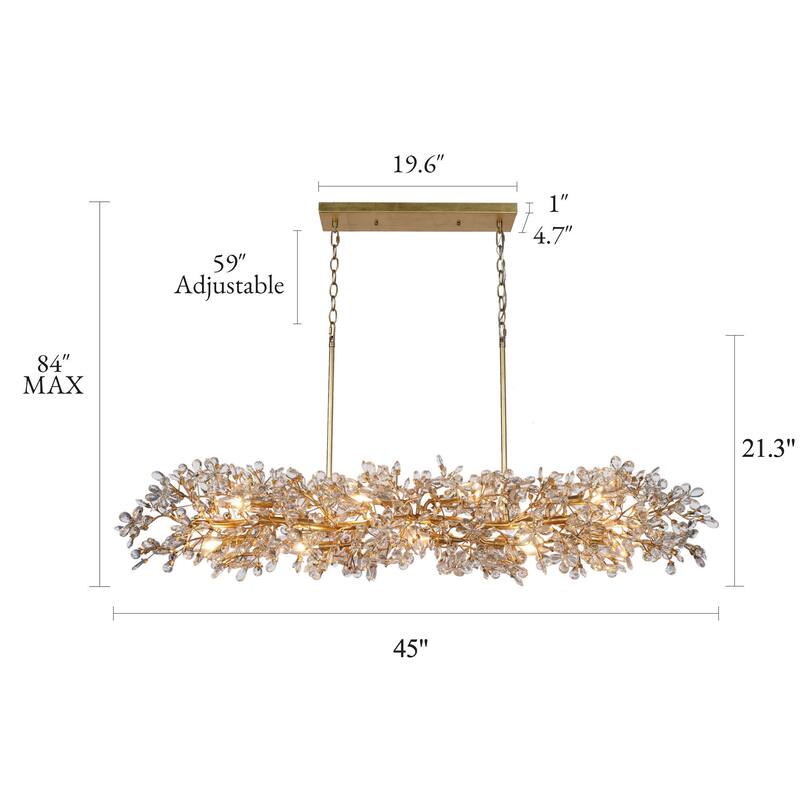 Aureflor 7-Light Antique Gold Foil Crystal Floral Island Chandelier for Kitchen Island Dining Room