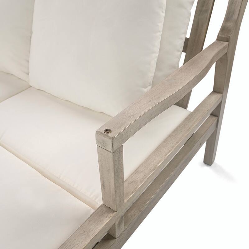 Wooden Patio Lounge Chair - 2-Position Chaise with Curved Armrests and 4 Cushions