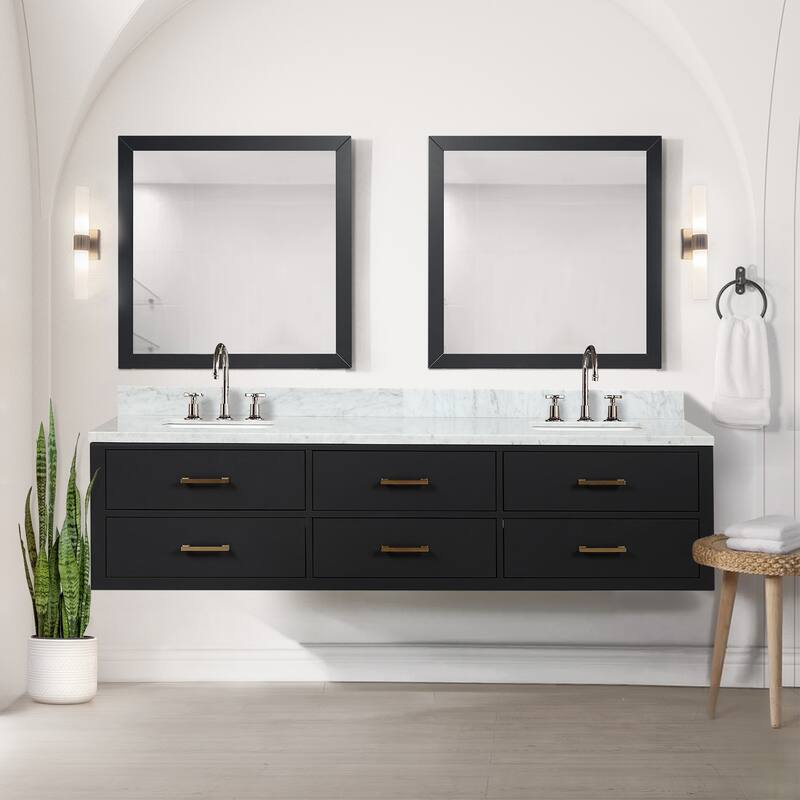 Lexora Castor Double Bath Vanity, Carrara Marble Top, Faucet Set, and Mirrors