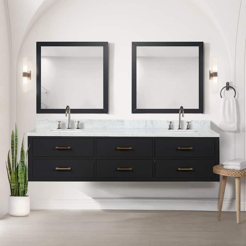 Lexora Castor Double Bath Vanity, Carrara Marble Top, and Mirrors