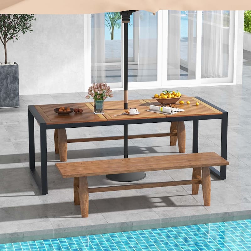 Costway 79" Acacia Wood 8-Person Patio Table with 1.9" Umbrella Hole, - See Details