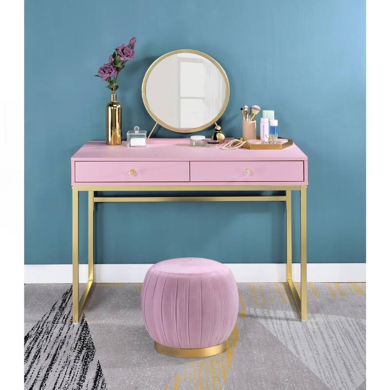 2 Drawers Vanity Desk with Mirror and Jewelry Tray - Pink