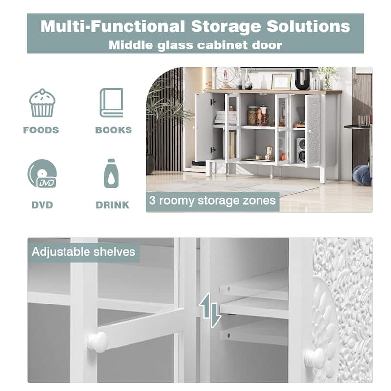 47.2'' Retro TV Stand for TVs up to 43'', Media Console with 3 Cabinets, Glass Door, Adjustable Shelves & Anti-Tip Device