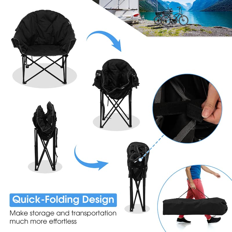 Costway Folding Camping Moon Padded Chair with Carry Bag Cup Holder - 32''x 31.5''x 35.5''