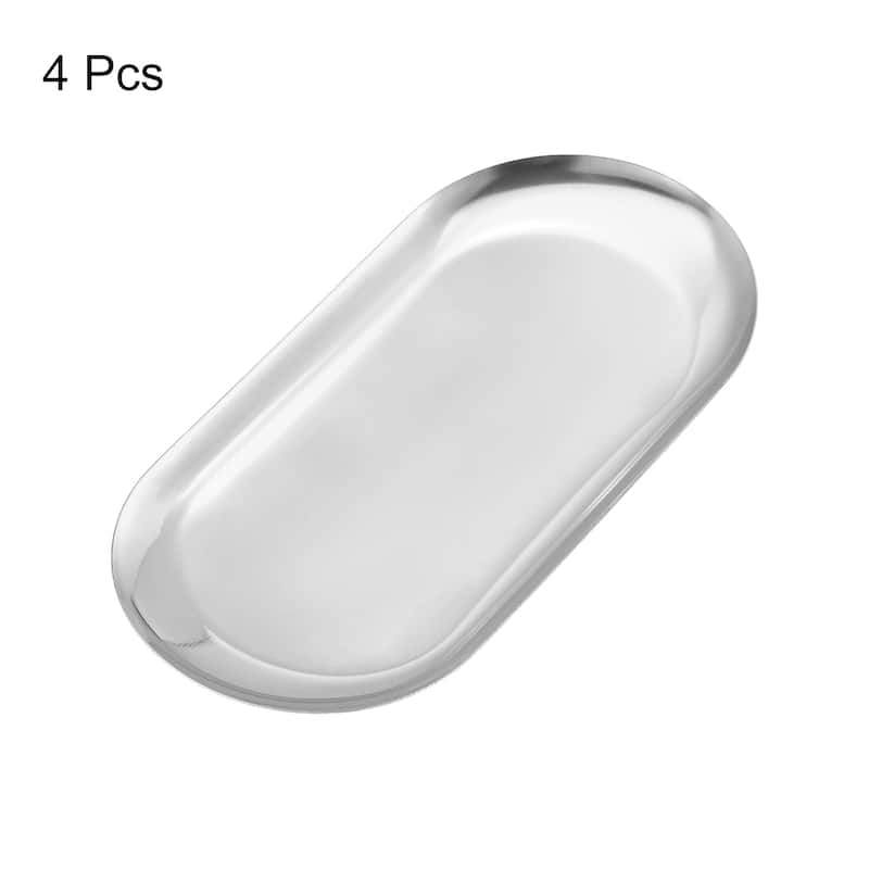 4pcs Stainless Steel Decorative Trays Silver Bathroom Cosmetic Trays (7 Inch)