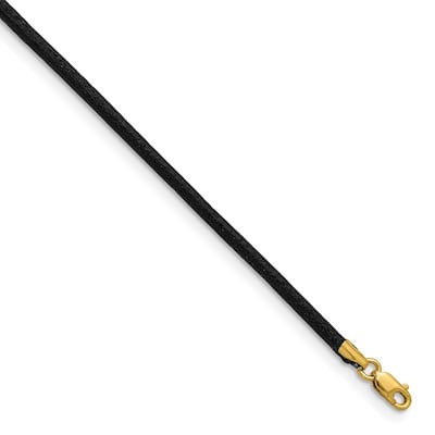 Curata 14k Yellow Gold 2mm Black Leather Cord Necklace (Lobster) Options 16 18 20