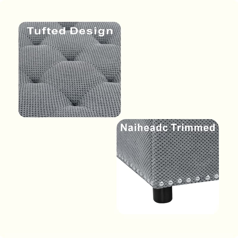 Square Tufted Upholstered Storage Ottoman with Nailhead Trim
