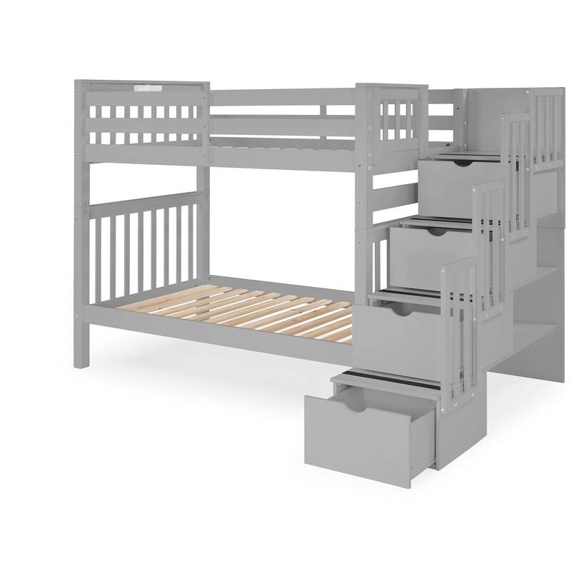 Taylor & Olive Trillium Tall Twin over Twin Stairway Bunk Bed, 4 Steps