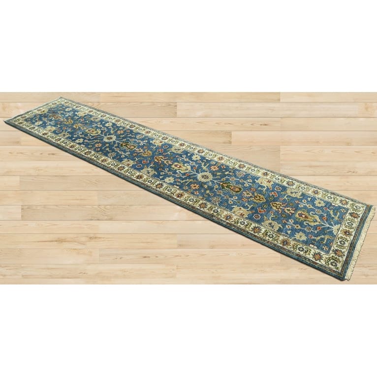 LoomBloom Blue Hand Knotted Wool Area Rug in Traditional Oushak - 2' 6'' x 11' 11''