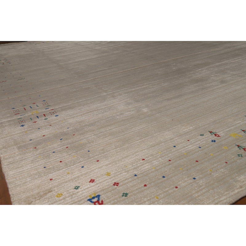 Hand Knotted Oriental 100% Wool Carpet Tribal Tribal Beige & Ivories Gabbeh Area Rug - 12' 5'' X 9' 3''