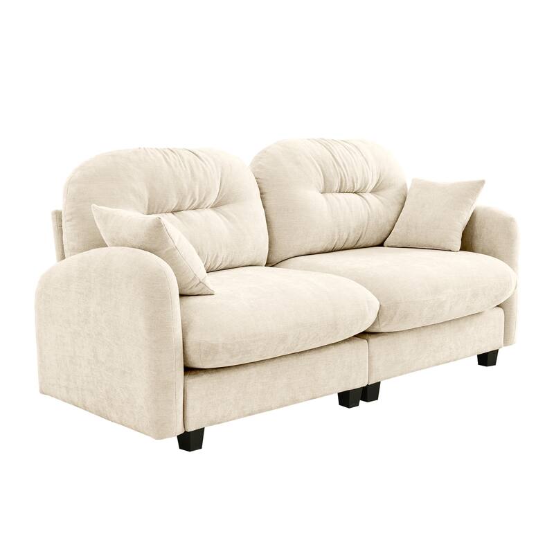Minimalist Sectional Sofa Couch with Tufted Backrest, 2-Seater Sofa Couch Fabric Loveseat with Armrests
